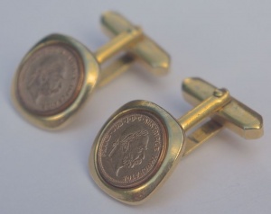 Gold Tone and Bronze Tone Coin Cufflinks circa 1970s